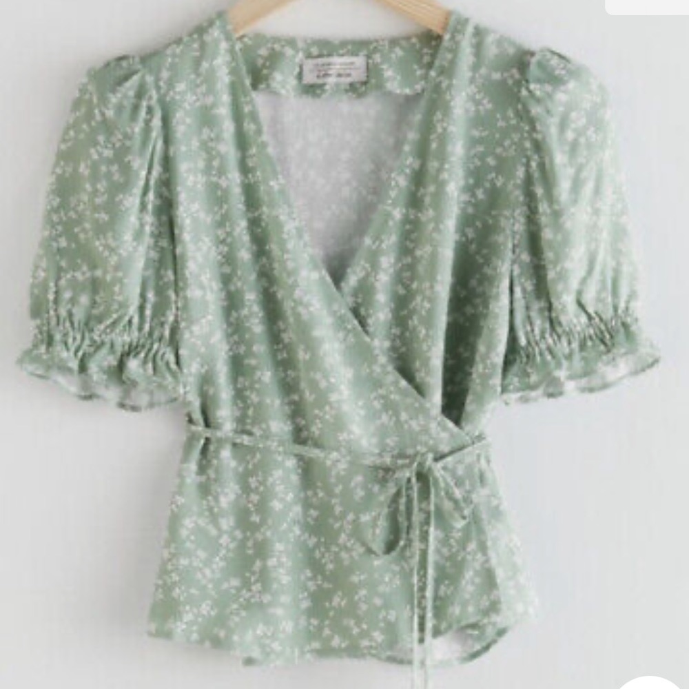 & Other Stories Printer Puff Sleeve Wrap Tie Blouse